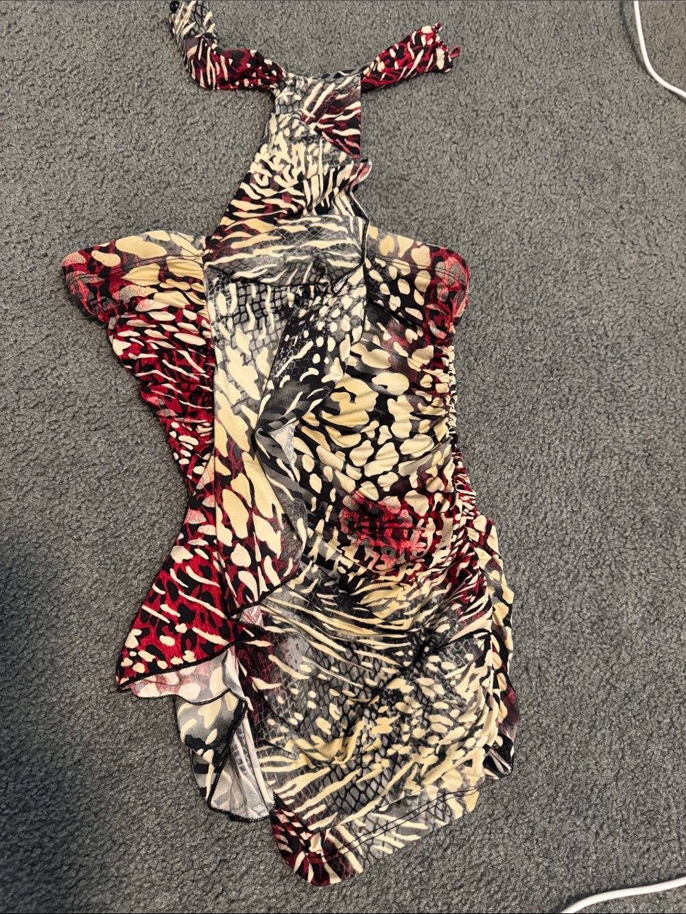 Women's Animal Print shirt with ruffle running down and tie on neck very sexy in